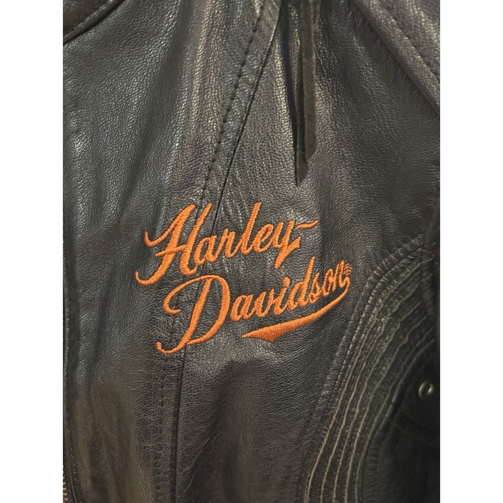 Harley Davidson Moxie Black Orange Rhinestones Riding Jacket Womens - Picture 5 of 8